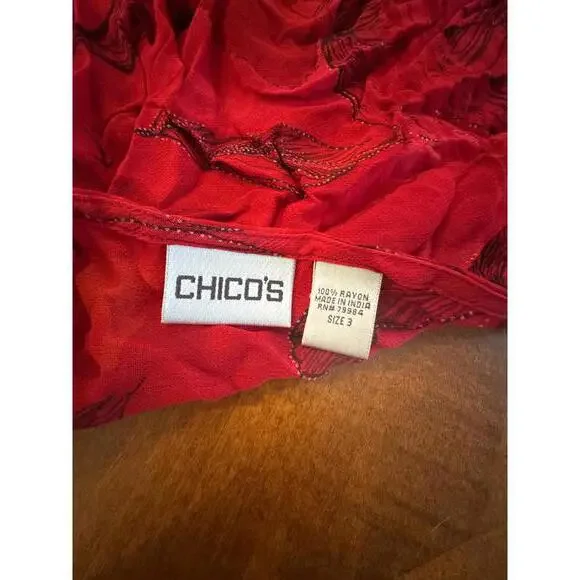 Chico's Red Floral Rayon Blouse Size 3 - Picture 5 of 7